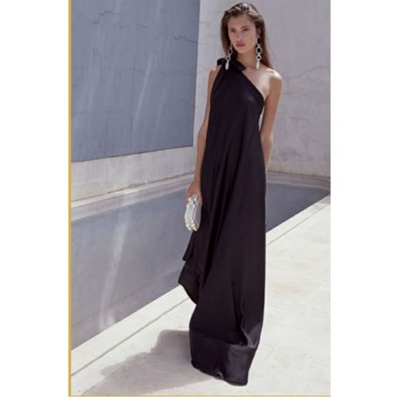 Cult Gaia Florence One-Shoulder Satin Black Gown 000/209 - Picture 10 of 10